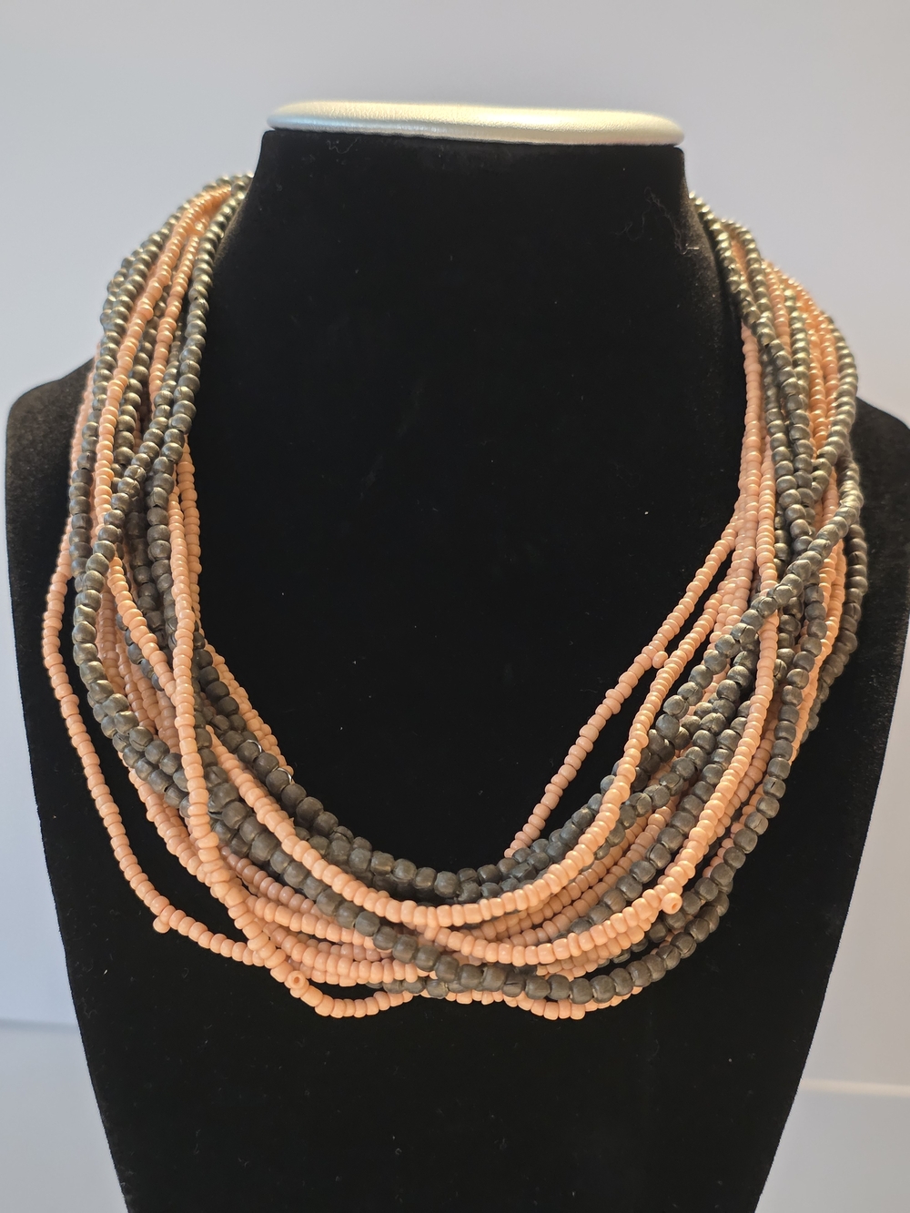 Fashion Jewelry Peach and Gray Multi-Strand Beaded Necklace